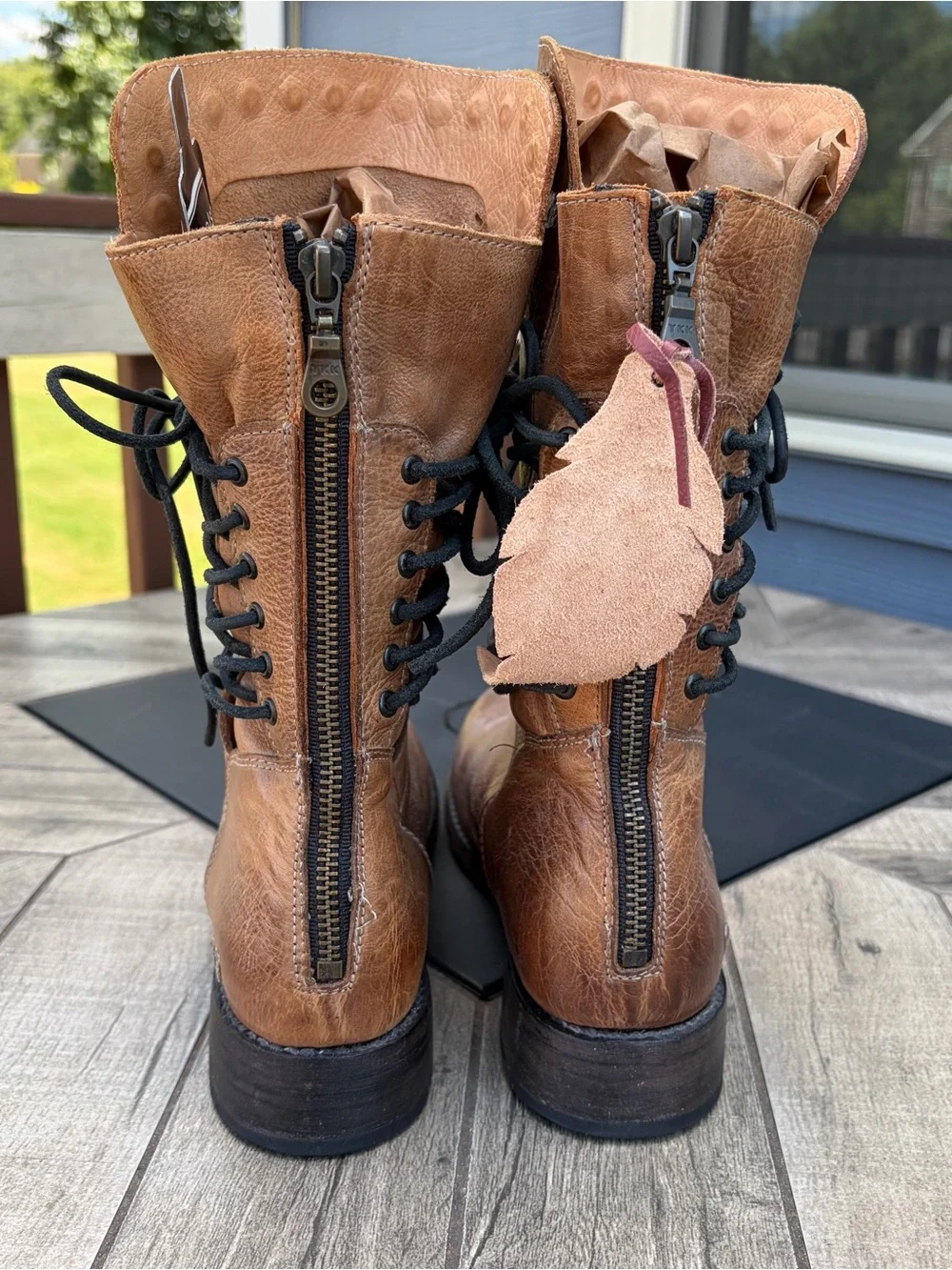 Bed Stu Fen Boot Sz 9.5 Alkaline Rustic Studded Corset Lace Up Leather Mid Calf